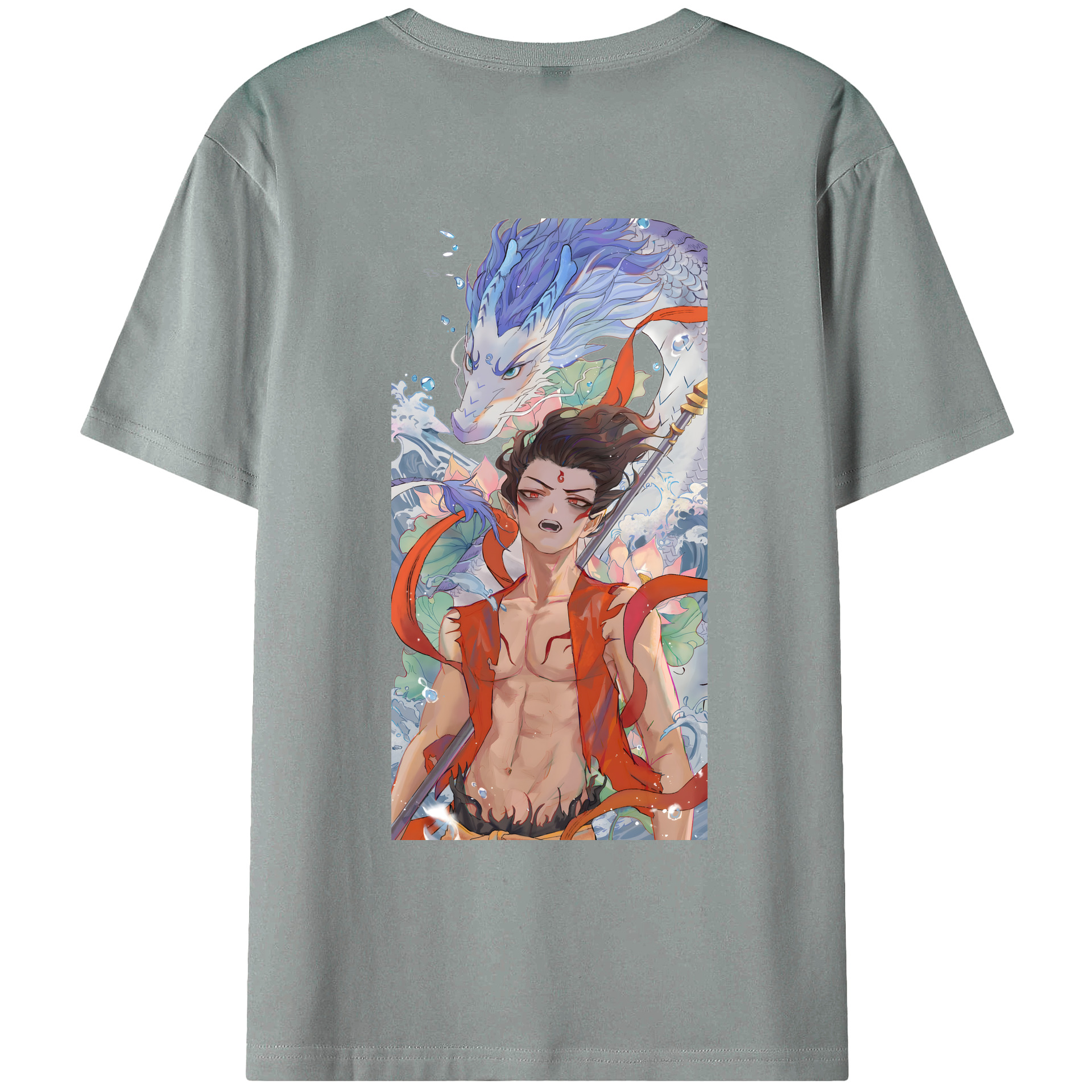 （画像用） Ne Zha 2 ナタ 魔童の大暴れ 綿100％ メンズ半袖Tシャツ（バックプリント） 通気性
